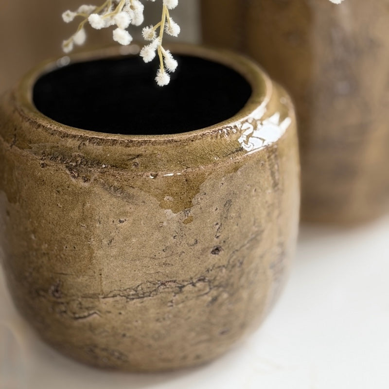 Handcrafted Glazed Olive Brown Pot and Vase Selection