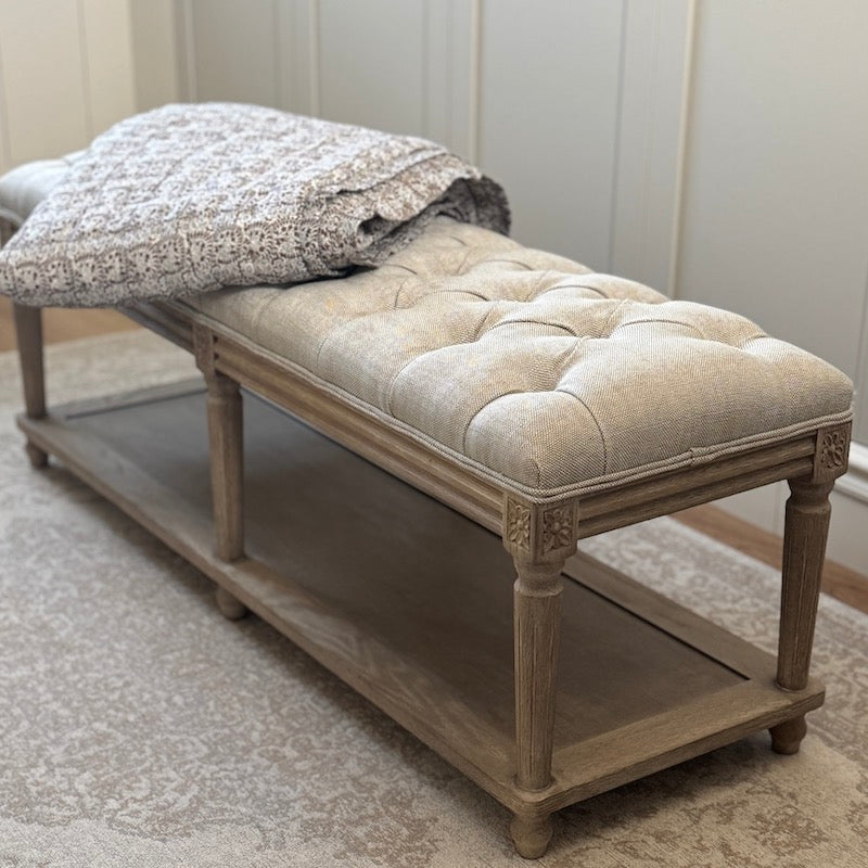 Henley Long Linen Wood Bench Stool
