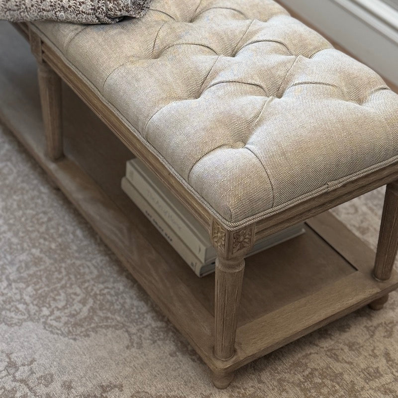Henley Long Linen Wood Bench Stool