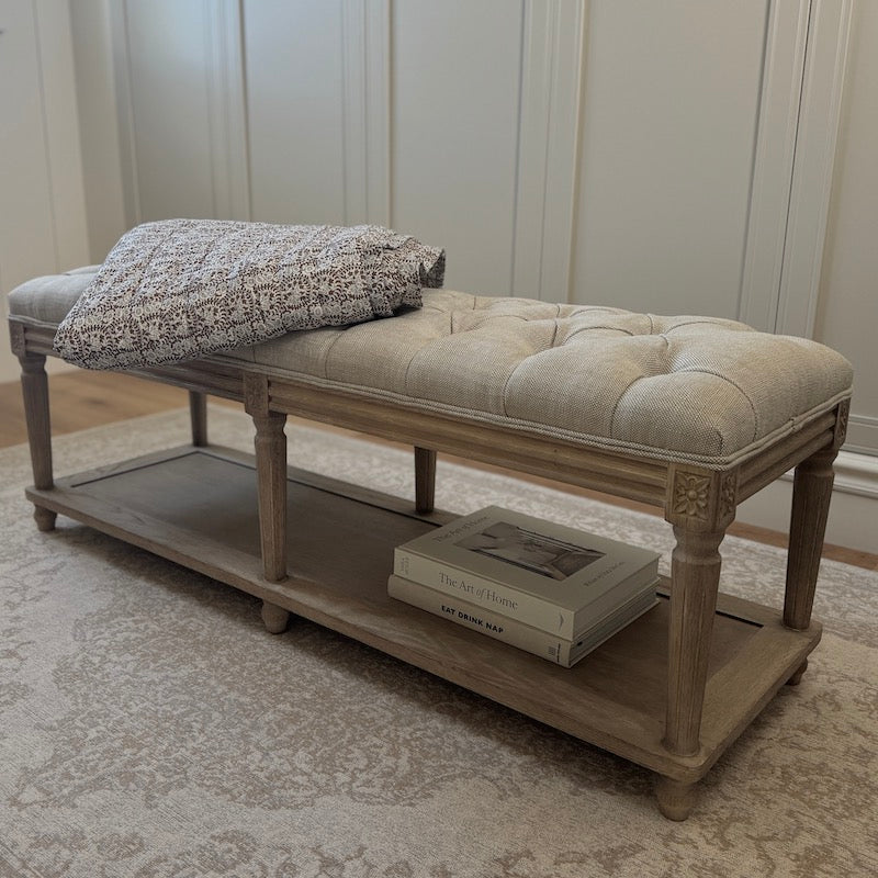 Henley Long Linen Wood Bench Stool