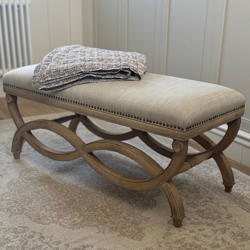 Henley Linen Wood Bench Stool