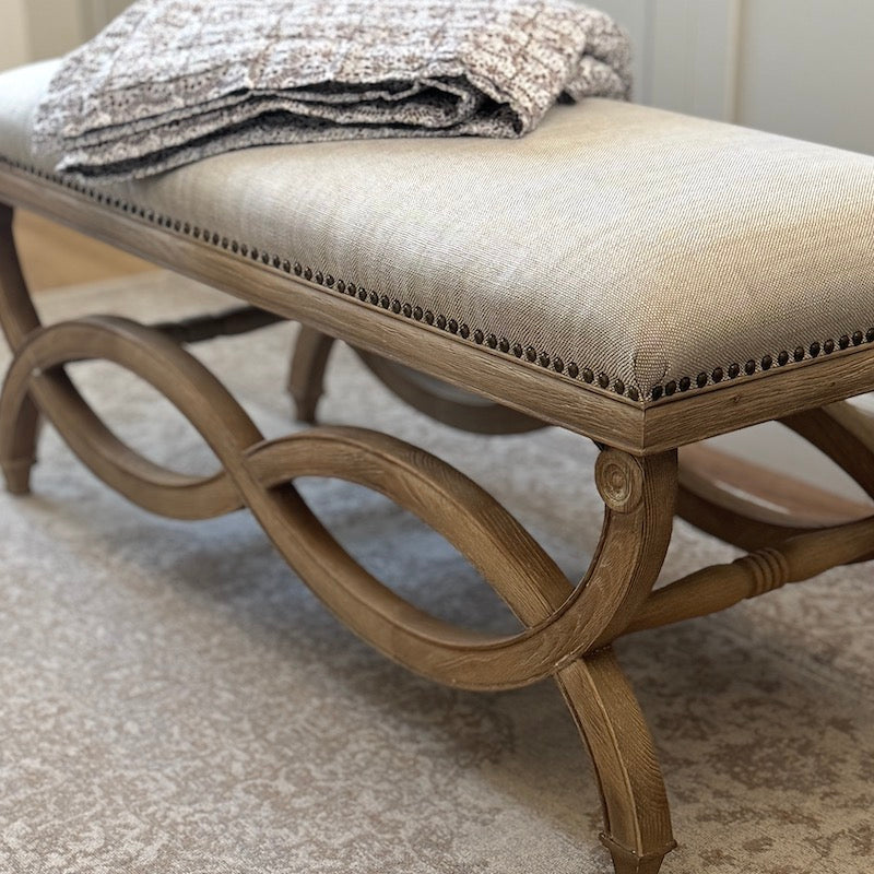Henley Linen Wood Bench Stool