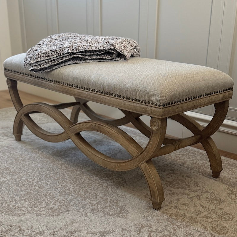 Henley Linen Wood Bench Stool