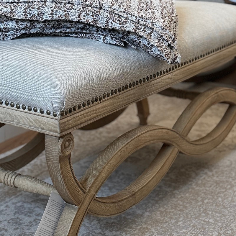 Henley Linen Wood Bench Stool