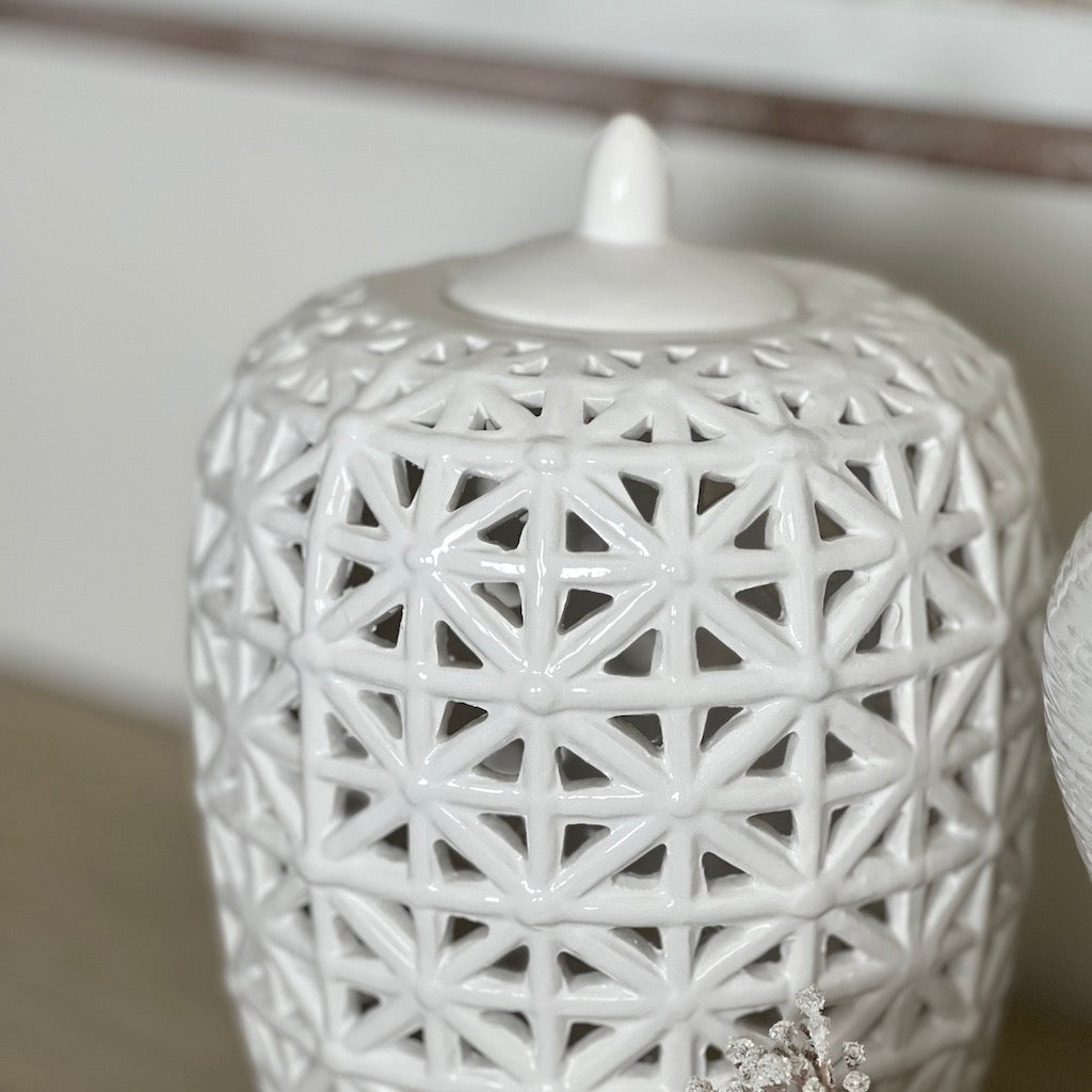 white lattice jar