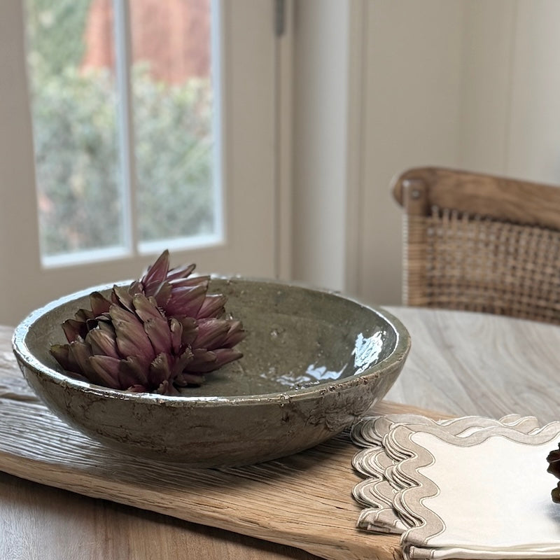 Large Glazed Moss Green Ceramic Bowl