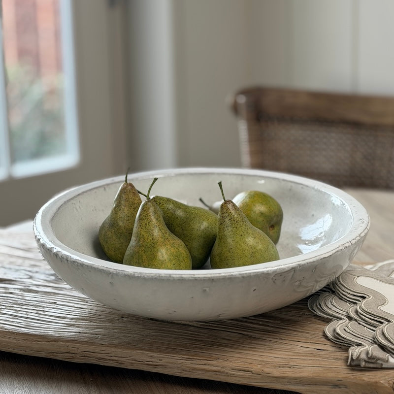 Large Antiqued White Glazed Bowl