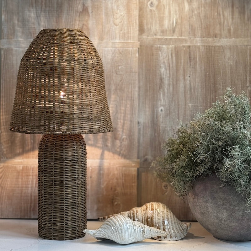 Handwoven Rattan Dome Table Lamp