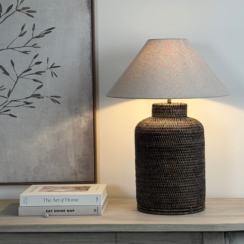 Antique Brown Rattan Tea Caddy Lamp