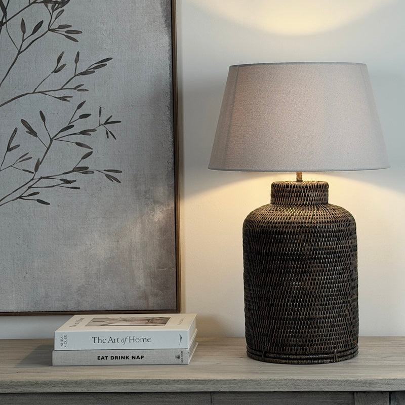 Antique Brown Rattan Tea Caddy Lamp