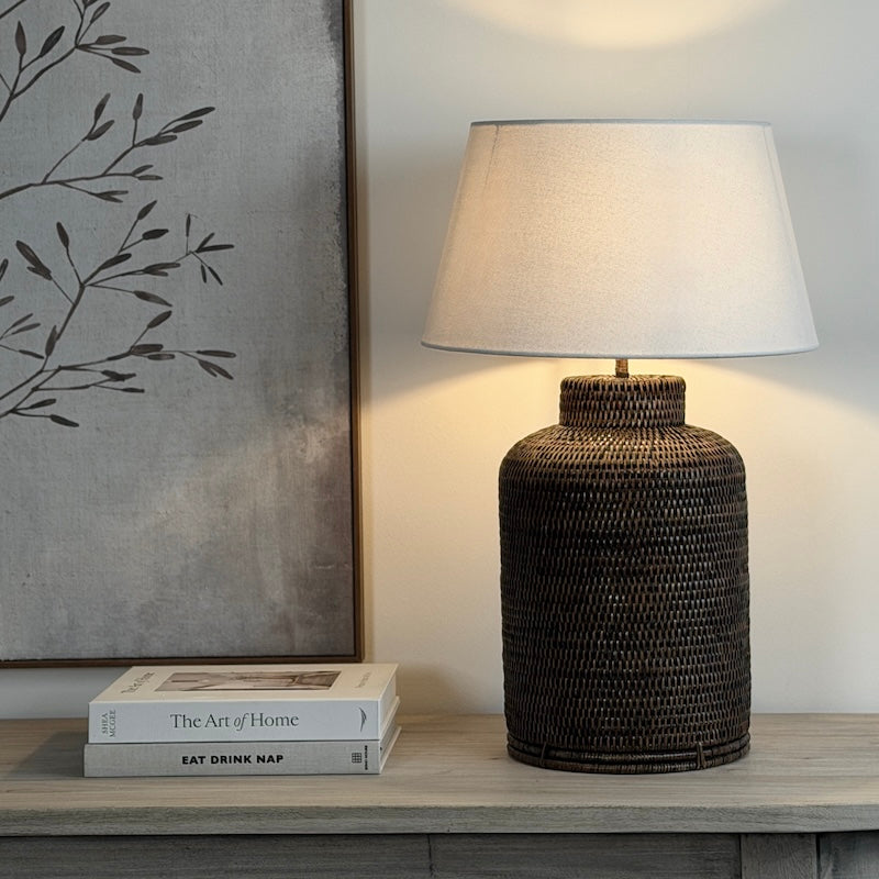 Antique Brown Rattan Tea Caddy Lamp