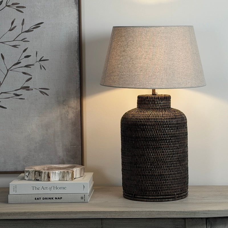 Antique Brown Rattan Tea Caddy Lamp