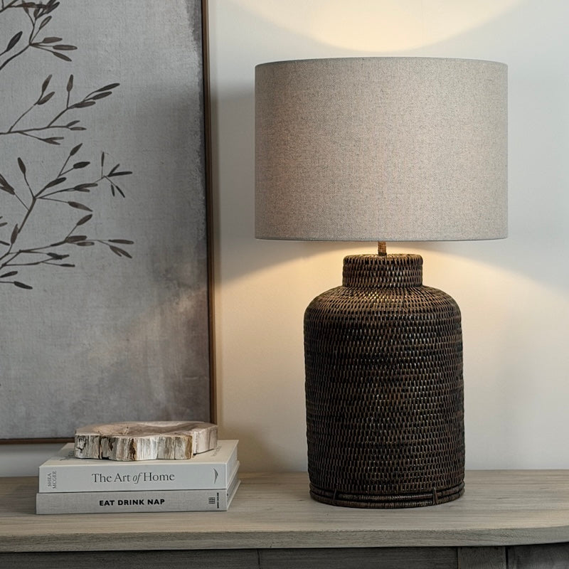 Antique Brown Rattan Tea Caddy Lamp