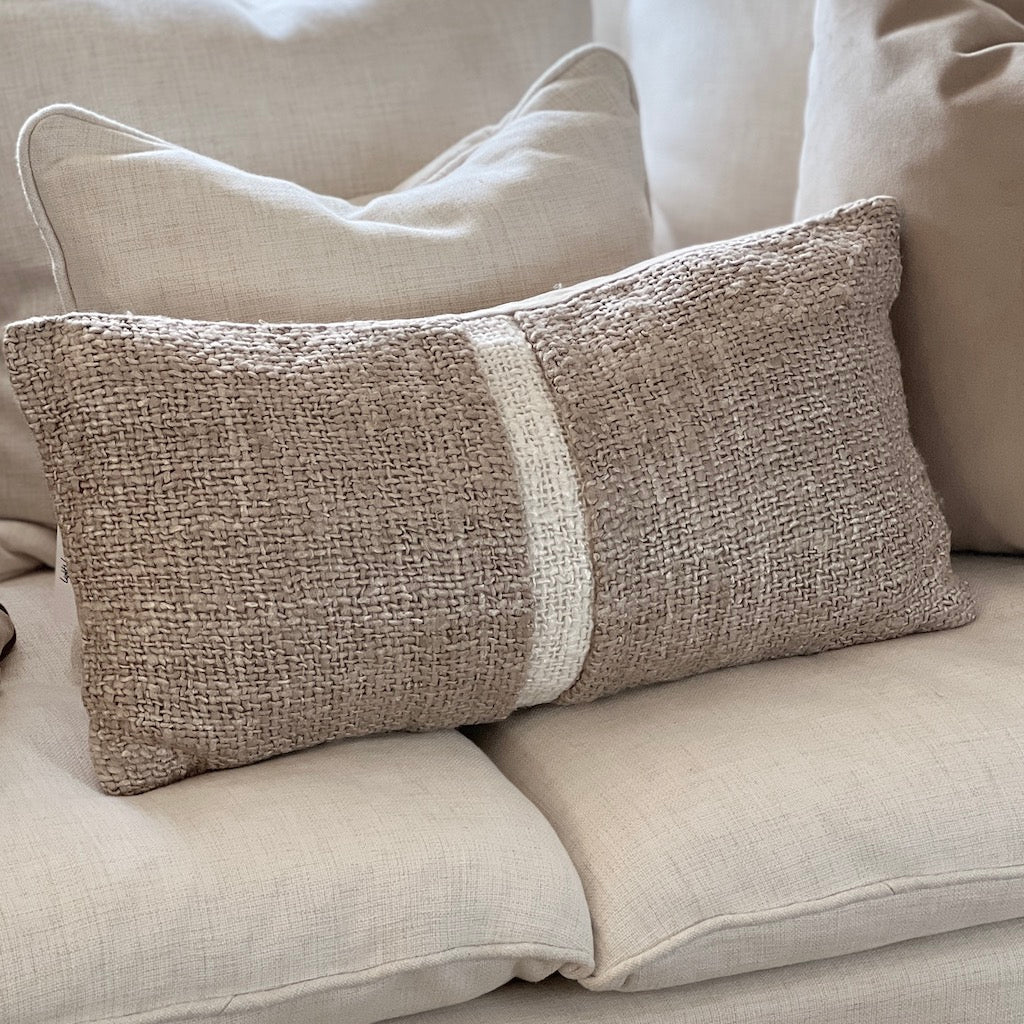Taupe Ivory Soft Thread Rectangular Bolster Cushion