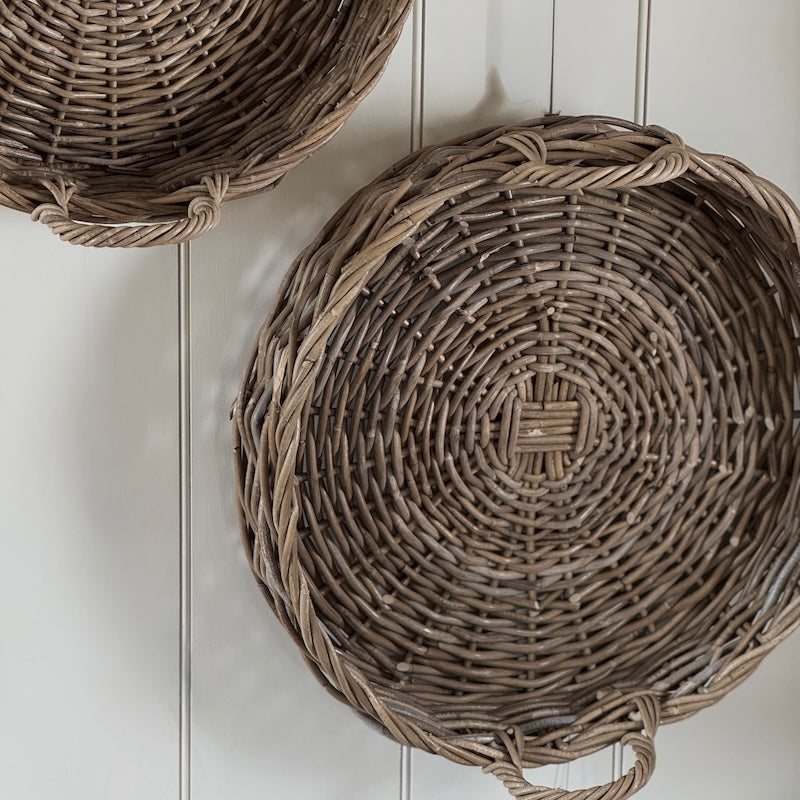 Round Woven Rattan Tray With Handles – Set of 2 Available