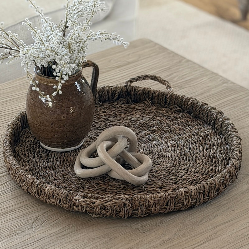 Handwoven Natural Seagrass Round Serving Tray