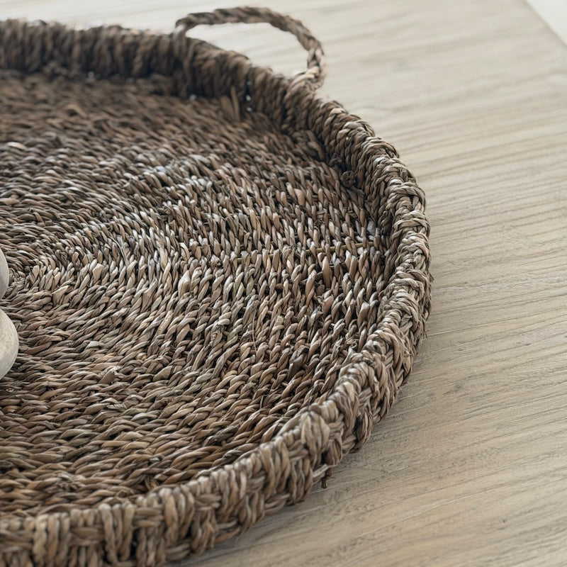 Handwoven Natural Seagrass Round Serving Tray