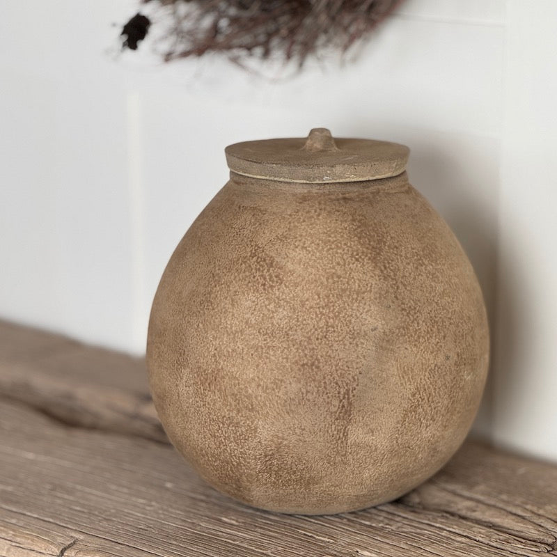 Brown Ornamental Urn With Lid