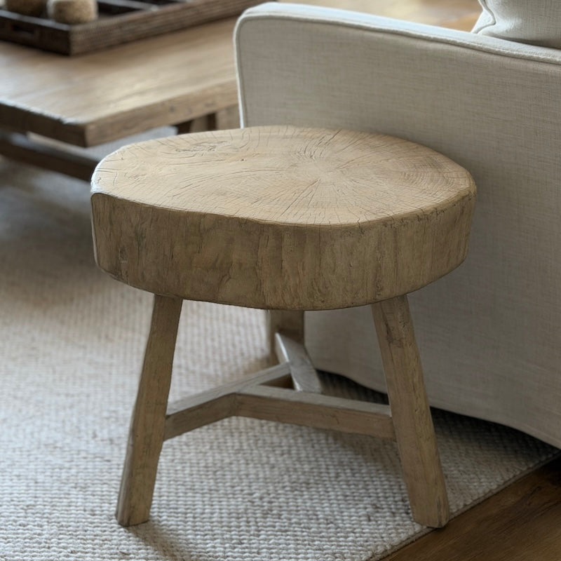 Reclaimed Elm Chunky Wood Stool Light – Cowshed Interiors