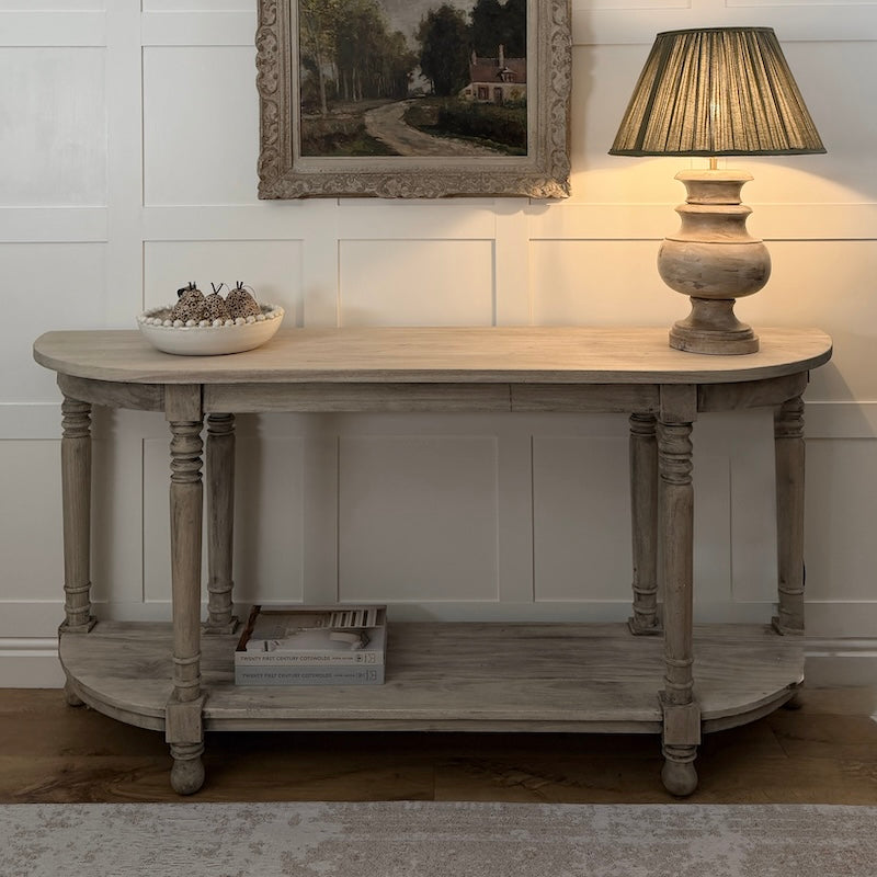 Large Colonial Crescent Console Hall Table Bleached Mahogany- EX-DISPLAY (Discount Applied)