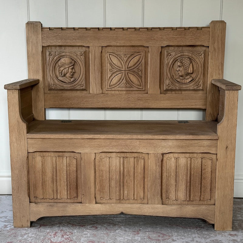 Vintage Oak Belgian Storage Bench 1900's