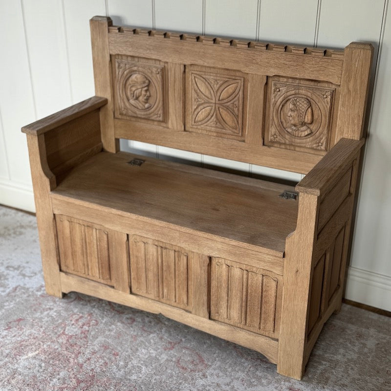 Vintage Oak Belgian Storage Bench 1900's