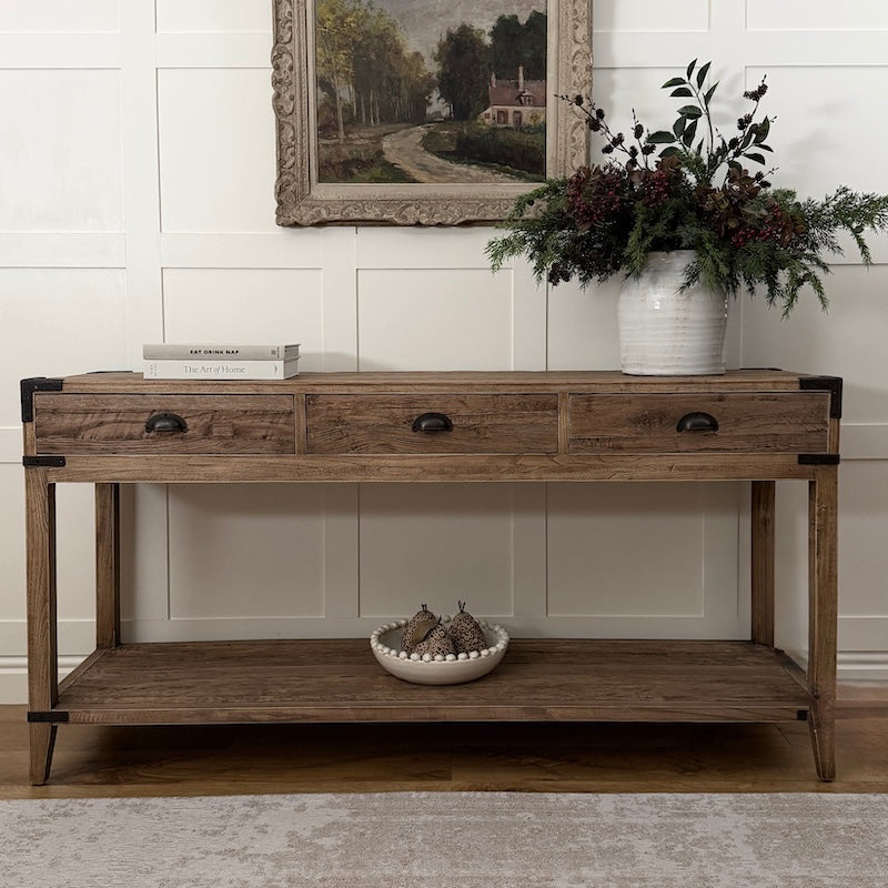 Weathered Rustic 3 Drawer Reclaimed Oak Console table