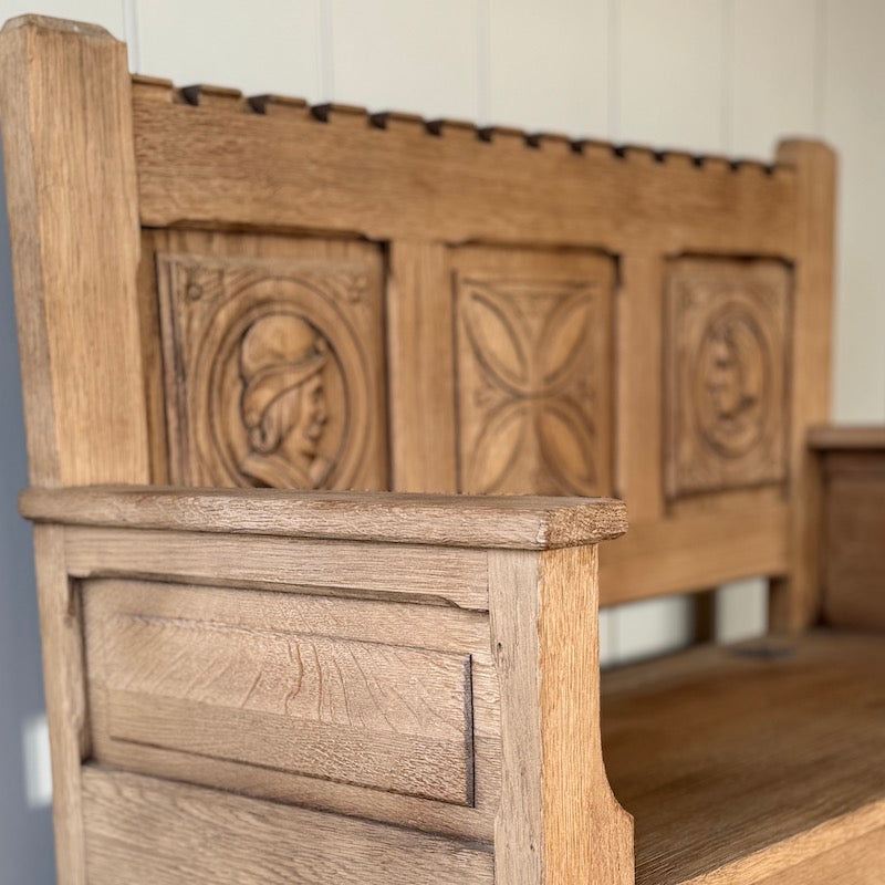 Vintage Oak Belgian Storage Bench 1900's