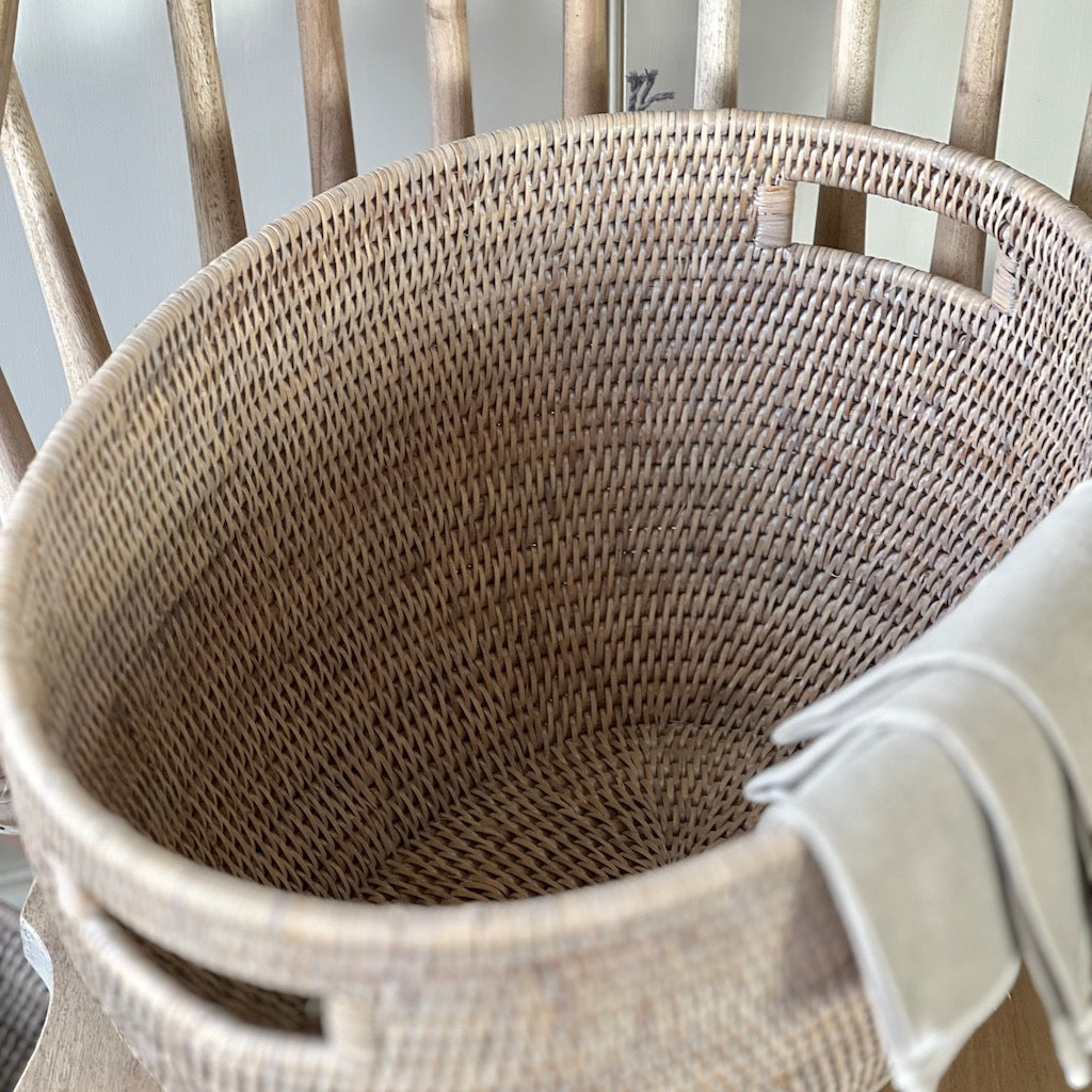 Rattan Laundry Oval Tapered Baskets Natural White Wash