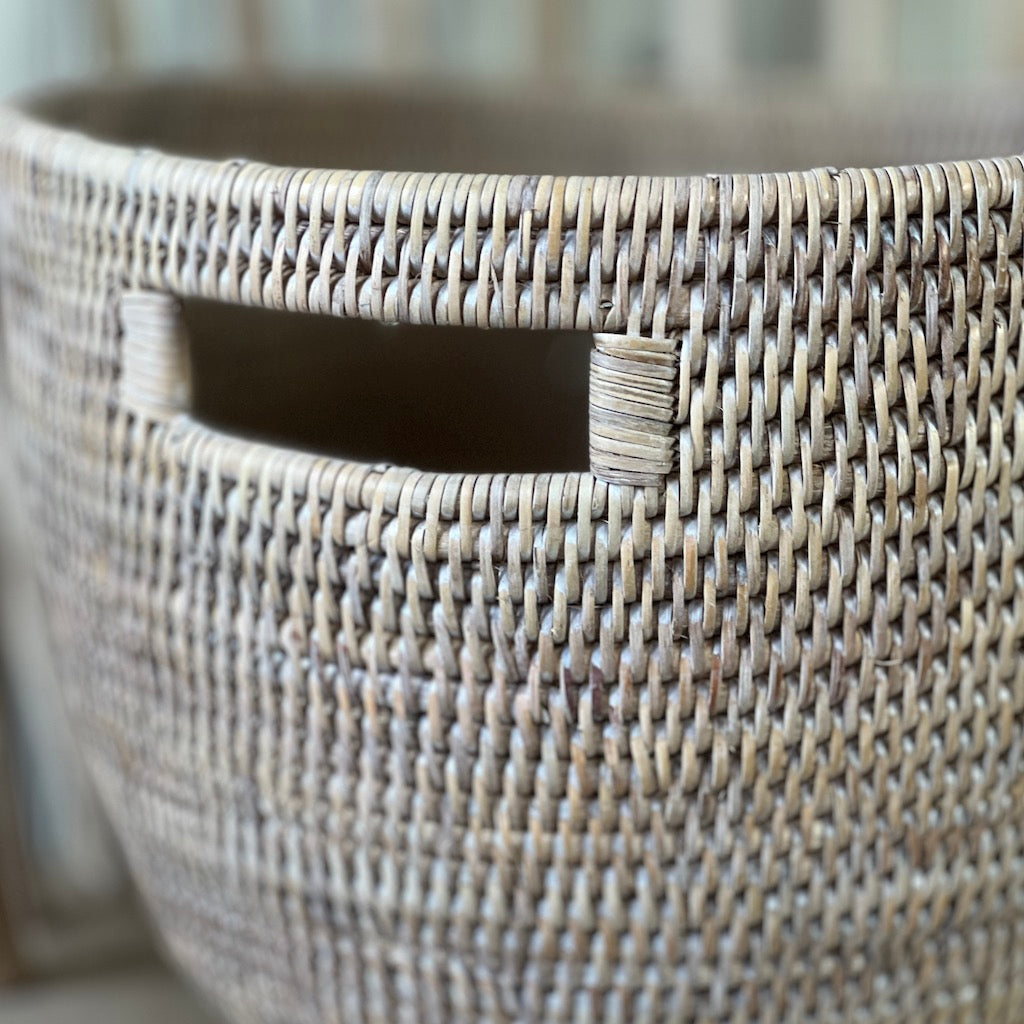 Rattan Laundry Oval Tapered Baskets Natural White Wash