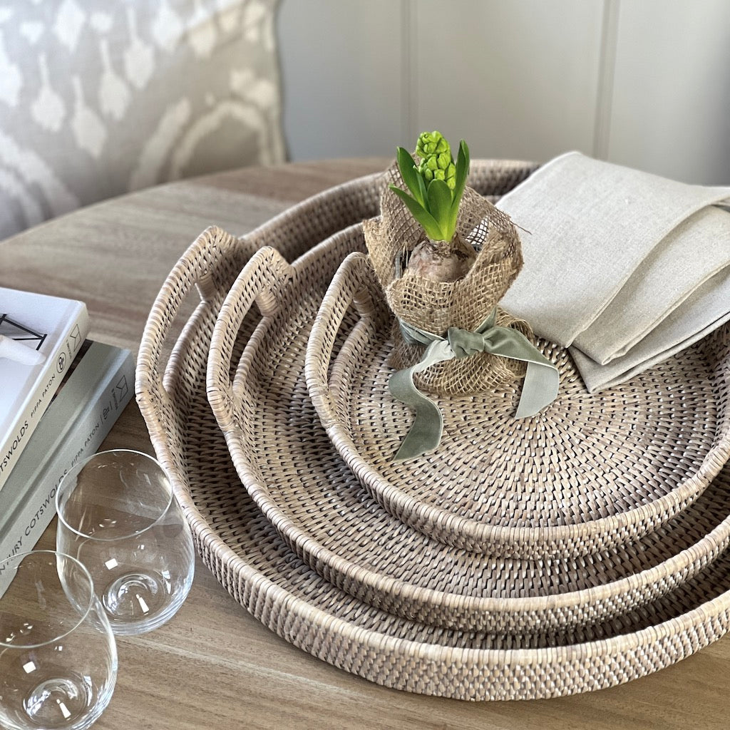 ashcroft Rattan Round Trays With Handles