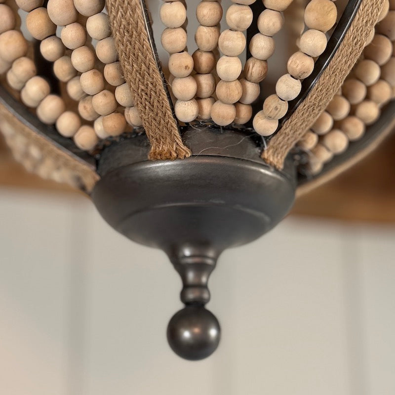 Natural Rope Metal Frame Wooden Bead Chandelier