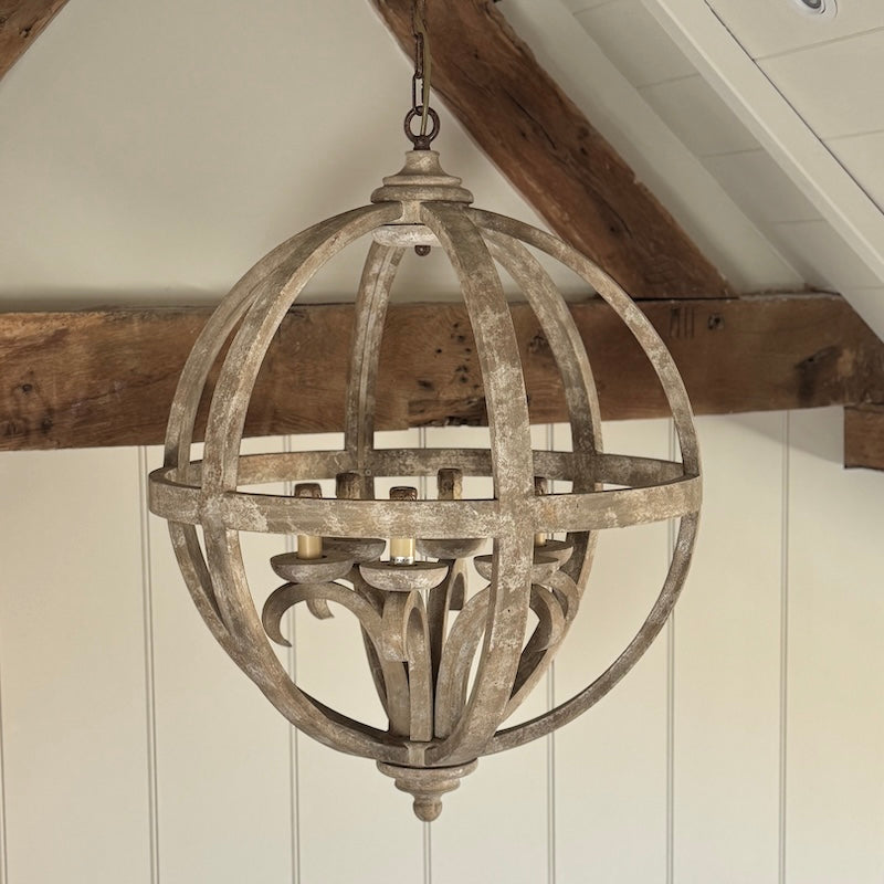 The Phillipe Round Wooden Orb Chandelier Medium