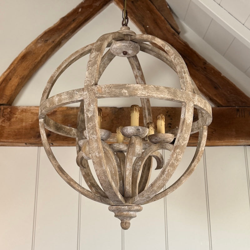 The Phillipe Round Wooden Orb Chandelier Medium