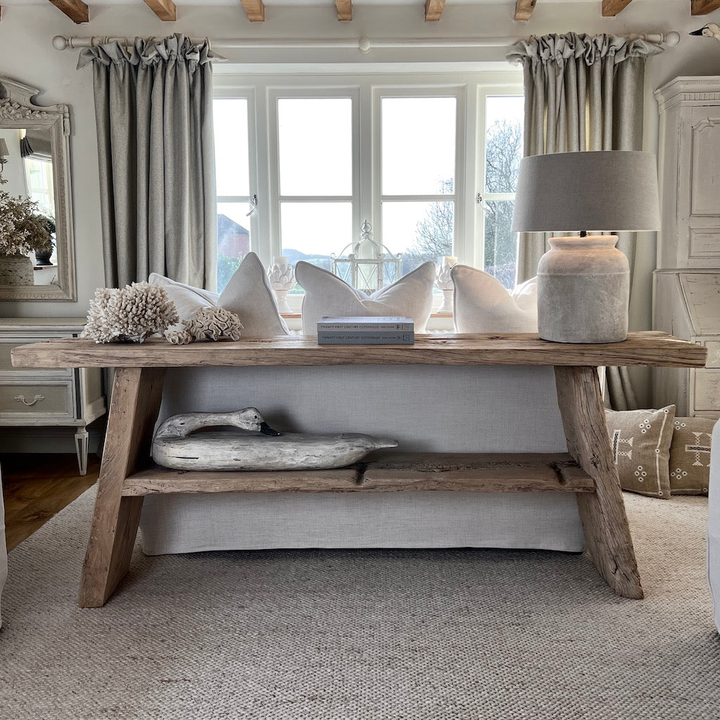 Vintage Reclaimed Elm Two Shelf Console Table