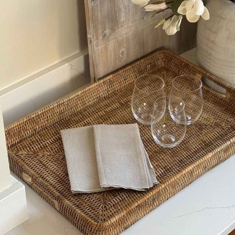 Large Rattan Ottoman Tray Honey