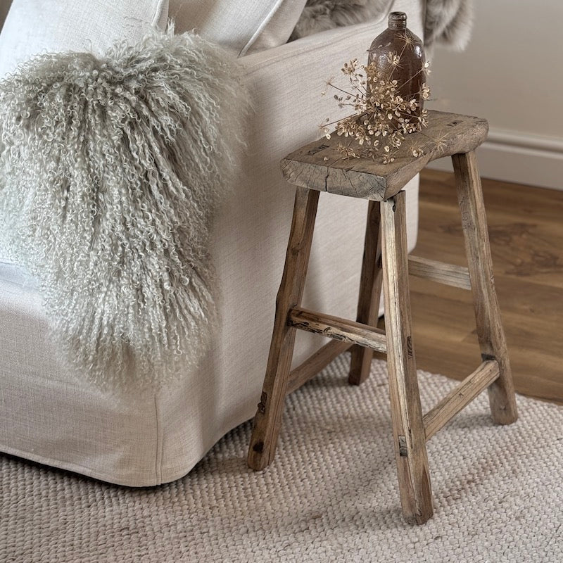 Vintage Rustic Reclaimed Wood Stool Side Table