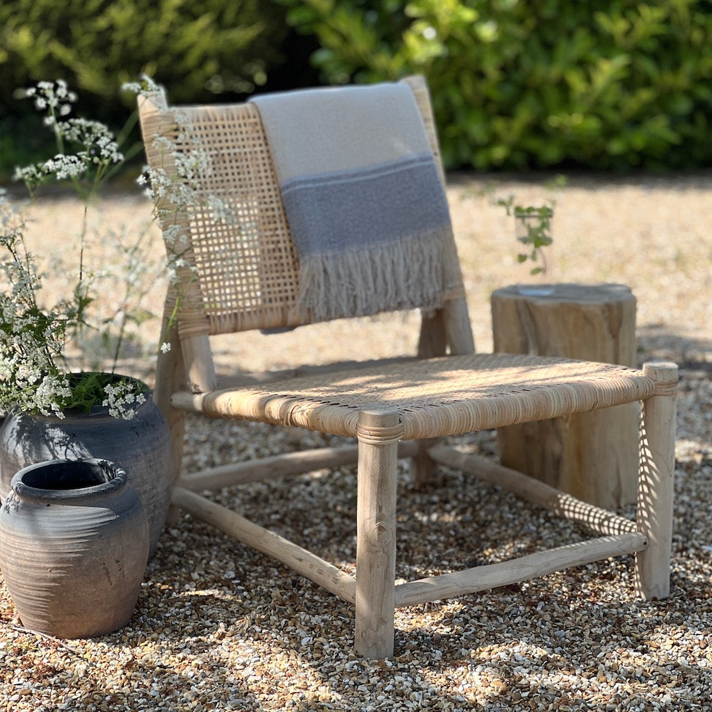 Bleached Teak Wood and Bamboo Weave occasional chair