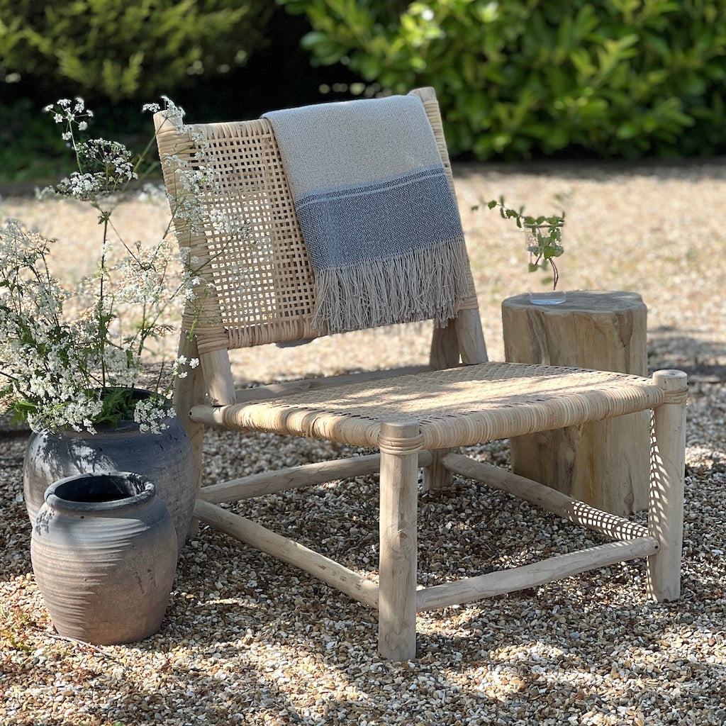 Bleached Teak Wood and Bamboo Weave occasional chair