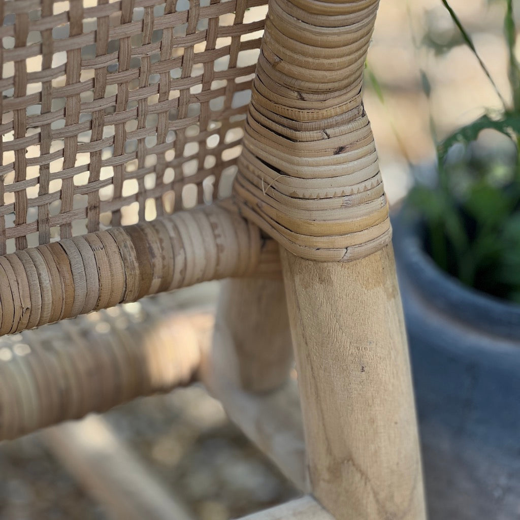 Bleached Teak Wood and Bamboo Weave occasional chair