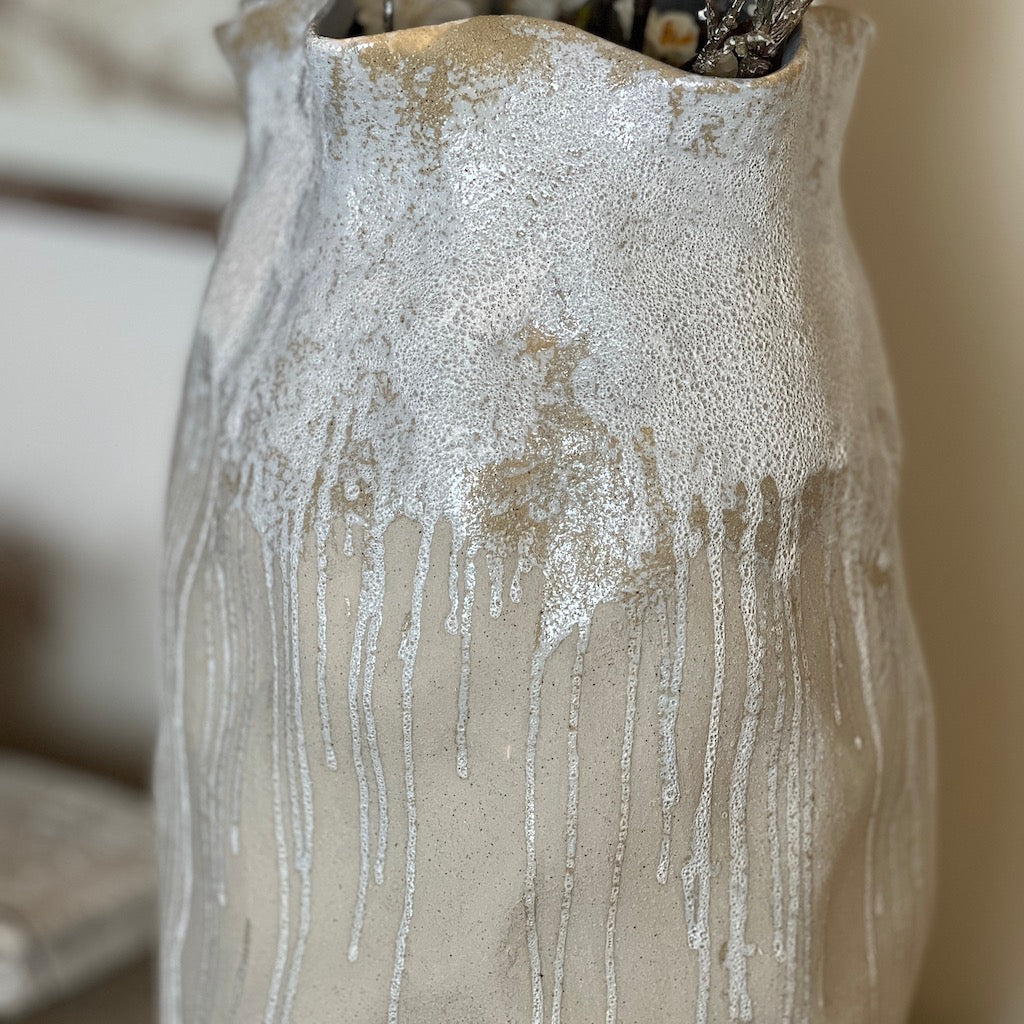 Drip Glaze Stoneware Textured Tall Ceramic Vase