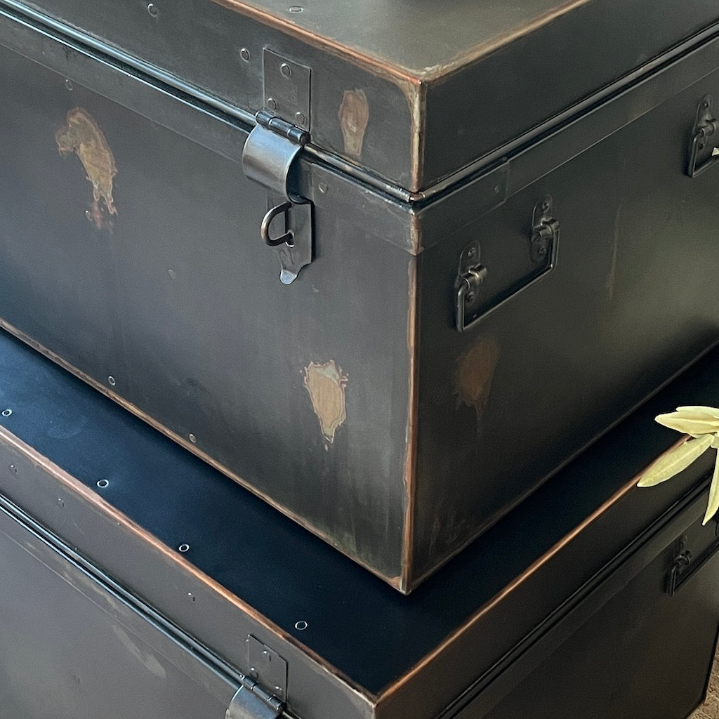 Vintage Look Black Metal Trunks