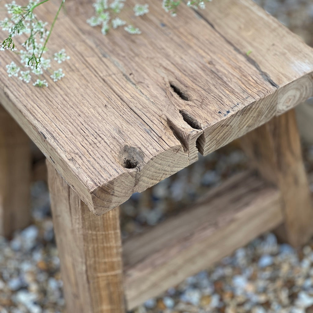 Small Rustic Reclaimed Teak Stool