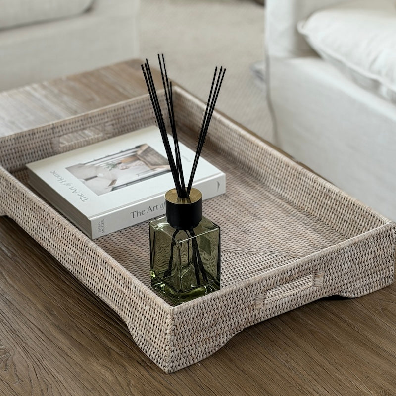 Extra Large Whitewashed Rattan Tray with Integral Handles – Cowshed ...
