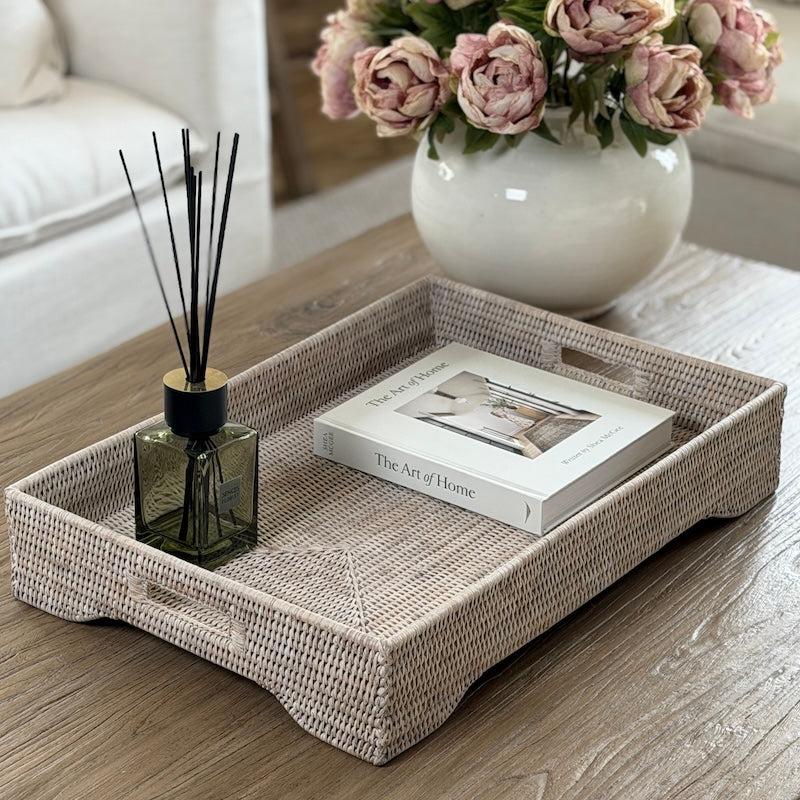 Extra Large Whitewashed Rattan Tray with Integral Handles – Cowshed ...