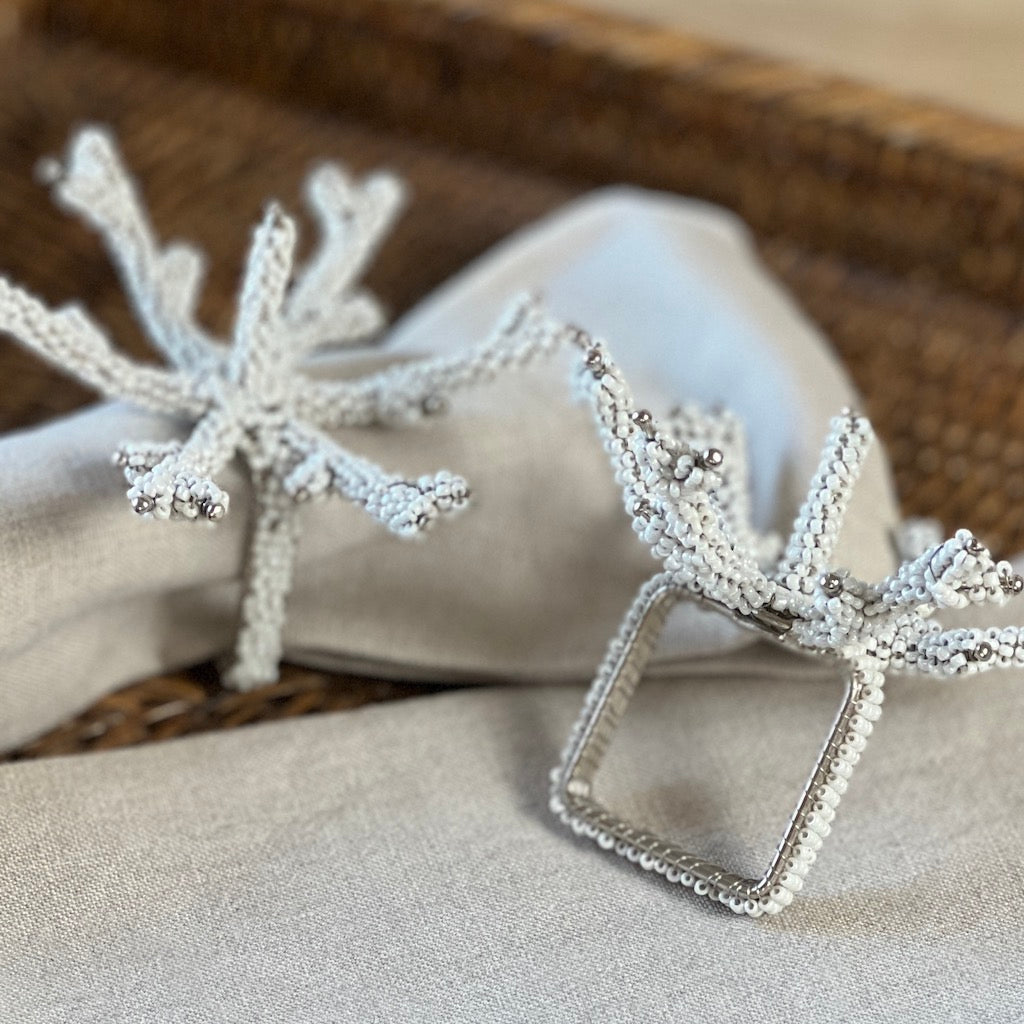 Coral Effect Silver Napkin Rings Set 4