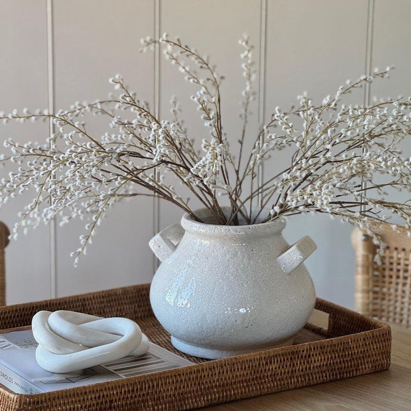 Bowness Rustic Crackle Glazed White Pot with Handles 