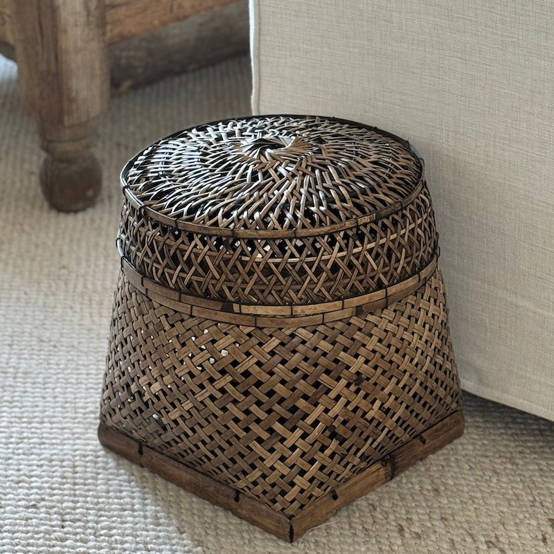 Woven Rattan Weave Basket With Lid
