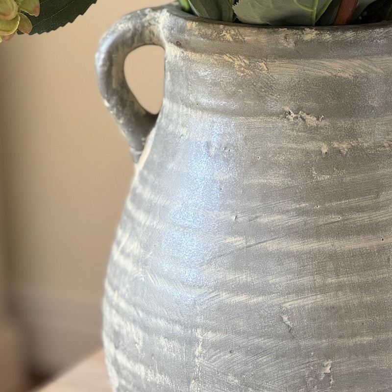 Aged Olive Terracotta Vase with Handles