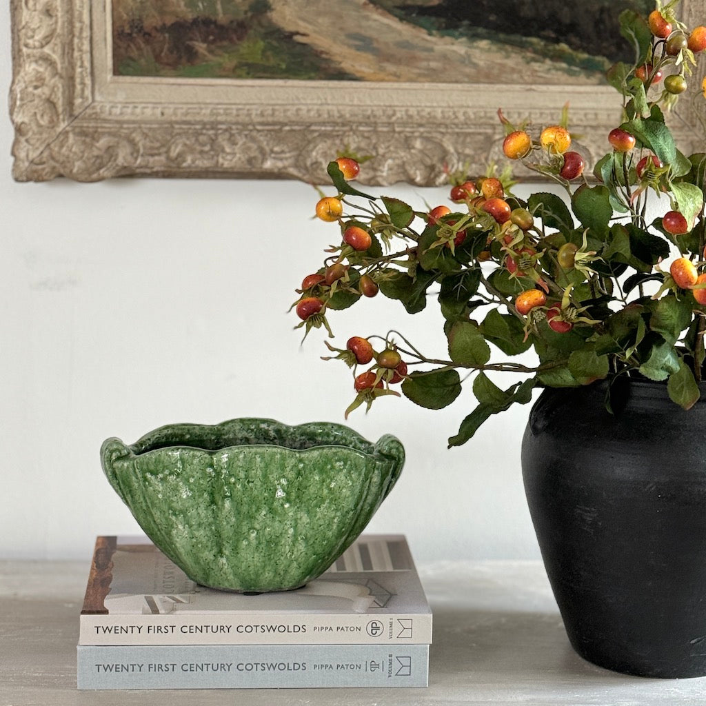 Small Terracotta Planter Distressed Verde Glaze